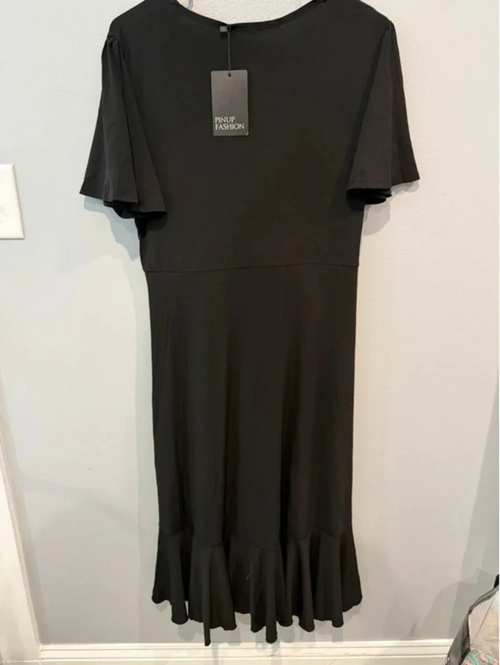 Pinup Fashion Black Wrap Ruffle Midi Dress Size 18W